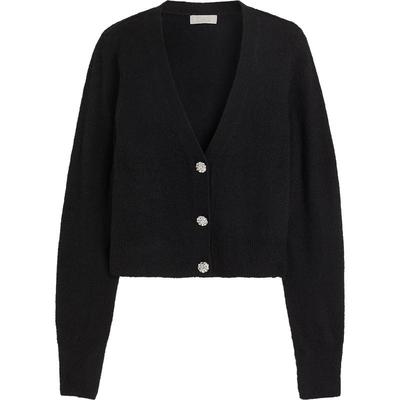 HM女装针织衫秋季舒适时尚柔软V领水钻纽扣开衫1208545