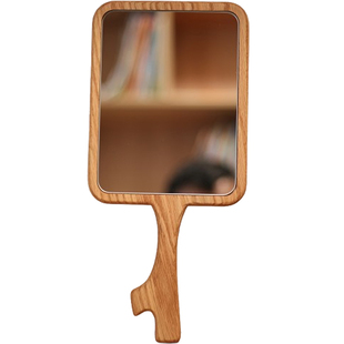 实木超大手柄化妆镜子便携高清手持梳妆美容院镜定制LOGO个性刻字