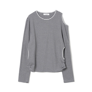 【姜涩琪同款】Millo Archive2025春季新款露肩条纹T恤长袖女宽松