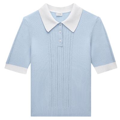 OCHIRLY欧时力翻领撞色短袖针织