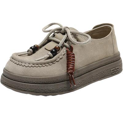 百丽复古串珠厚底勃肯鞋女款秋季新款休闲牛津乐福单鞋子E1R1DCM5