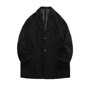 毛呢大衣男士秋冬加厚西装领百搭妮子外套潮流情侣中长款休闲风衣