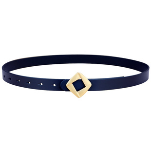 皮带女真皮头层纯牛皮时尚蓝色宽窄腰带简约百搭装饰配裙牛仔裤带