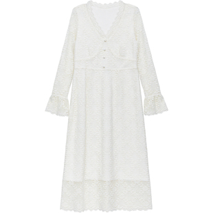 DM100大码百分百女装微胖mm冬季气质优雅V领磨毛蕾丝收腰连衣裙