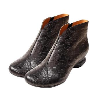 相伴真皮短靴女冬季新款皮鞋羊皮超软女靴民族风软底女鞋复古靴子