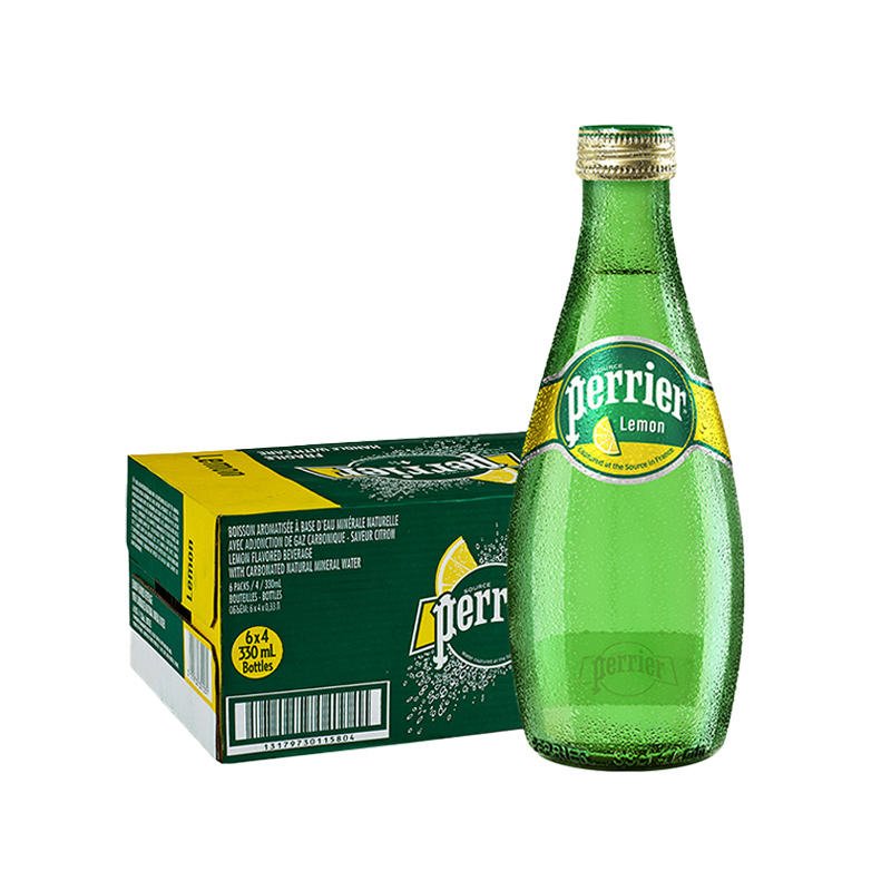 Perrier/巴黎水法国进口饮用矿泉水0糖含气气泡水330ml*24柠檬味