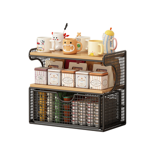桌面置物架餐桌台面抽拉式收纳盒多功能分层收纳架零食水杯置物架
