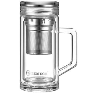 Bemega高档双层玻璃杯茶水分离泡茶杯男款耐高温带把手保温水杯子