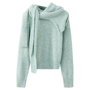 夕蒙2025新款冬季韩系独特漂亮针织衫松弛高级小个子绿色披肩毛衣