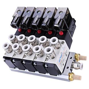 亚德客电磁气阀4v210一08气缸整套24v气动控制阀底座220v电磁阀组