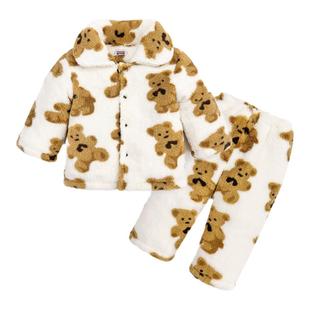 儿童珊瑚绒睡衣冬季加绒加厚款夹棉宝宝居家服女童棉服男童家居服