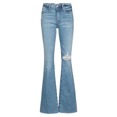 FrameDenim浅蓝破洞喇叭牛仔裤