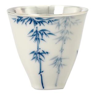 纯银999银茶杯包银杯一张打银杯子品茗杯主人杯家用茶杯茶具 竹逸