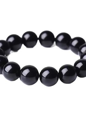 天然乌金黑曜石手链天然黑耀石黑色珠子串珠散珠单圈手串男女款