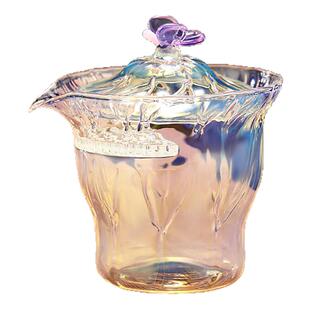 晶焱荷韵纯手工熏金高档盖碗单个女性莲花工夫茶具泡茶杯家用