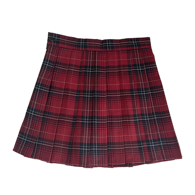 红色格纹显瘦防走光不炸褶半身裙