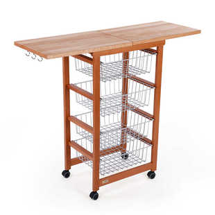 意大利ARIT厨房实木收纳推车带台面果蔬筐多层置物架带轮复古风