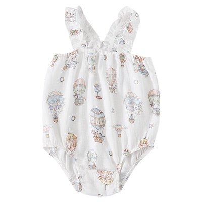 夏季薄款新生婴儿纱布连体爬服