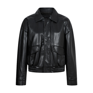 HeyDress棕色皮衣外套女士春季复古宽松休闲夹克蛋白pu皮气质上衣