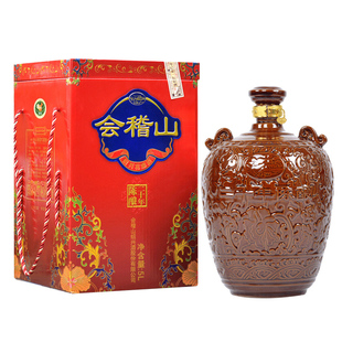 包邮绍兴黄酒 会稽山二十年陈花雕酒 精品浮雕5L雕花瓷坛 礼盒5KG