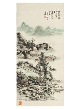 黄宾虹西泠桥晚眺图写意山水画国画艺术微喷古代名画复制品装饰画