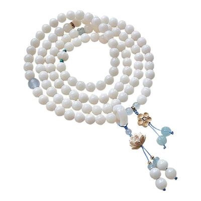 天然白玉菩提108颗多圈佛珠手串菩提子文玩念珠手链男女挂脖项链