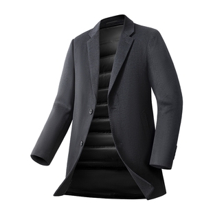 红豆男装可拆卸羽绒内胆羊毛大衣2025冬季加厚中长款毛呢外套男士