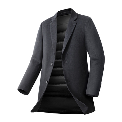 红豆男装可拆卸羽绒内胆羊毛大衣2025冬季加厚中长款毛呢外套男士