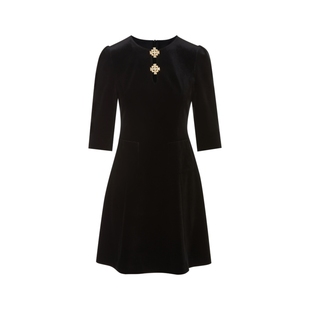 【丝绒】LIME莱茵奢雅镂空连衣裙2024秋新款珍珠水钻装饰收腰裙子