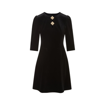 【丝绒】LIME莱茵奢雅镂空连衣裙秋新款珍珠水钻装饰收腰裙子