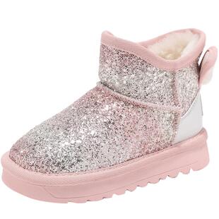 Abckids童鞋女童雪地靴冬季儿童鞋子加绒短靴女孩加厚保暖棉鞋