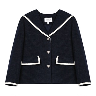 RBIGX瑞比克童装冬季新款英伦学院风海军领百搭宽松羊毛女童外套