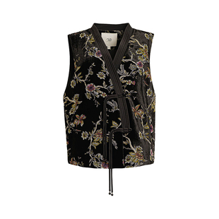 谷邦复古刺绣花卉丝绒马甲女2026春季新款V领中式马夹高级感外套