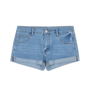 NEVA HU 千禧辣妹 美式复古牛仔短裤女低腰露脐卷边包臀超短热裤