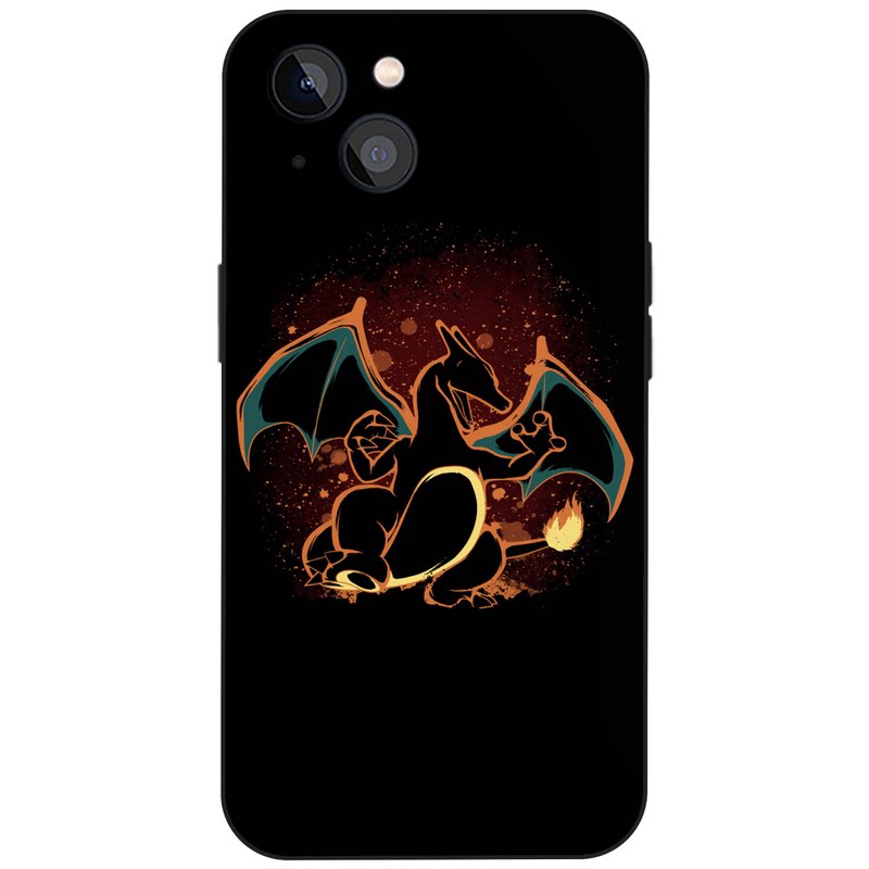 喷火龙黑底橘绿泼墨星空剪影复古暗调炫酷小众手机壳适用于iPhone17苹果16卡通动漫迷磨砂硅胶磁吸防摔保护套