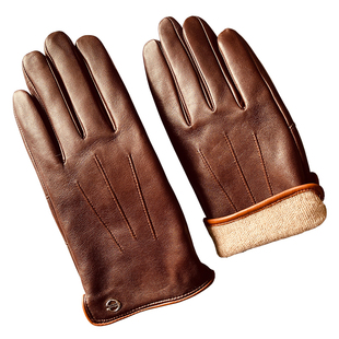 意大利进口山羊皮真皮手套男冬季加绒保暖羊毛里骑车开车防滑触屏