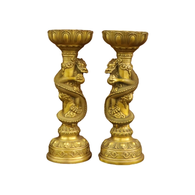 纯黄铜二龙戏珠烛台龙凤呈祥蜡台