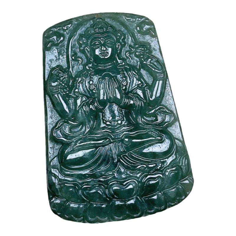 A货翡翠油青绿千手观音吊坠缅甸老坑天然玉生肖鼠护法守护本尊