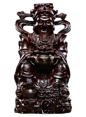 财神爷黑檀木匠心雕刻中式