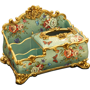 欧式多功能纸巾盒装饰抽纸盒美式遥控器收纳盒复古客厅茶几摆件