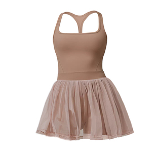 YSH/连体纱裙 休闲运动网球连衣裙带胸垫底裤健身假两件背心裙裤