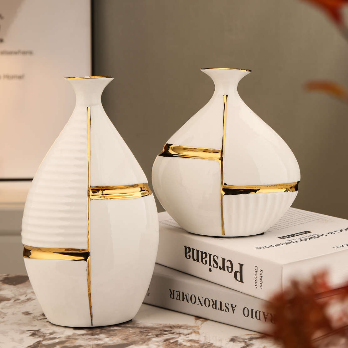 创意陶瓷花瓶轻奢摆件高档客厅茶几餐边柜餐桌仿真花家居艺术装饰