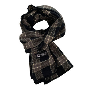 复古美拉德格子秋冬围巾高级感保暖加厚粗线条防寒咖啡色围脖披肩