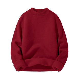 猫人本命年红色毛衣男秋冬重磅保暖线衣高级感半高领针织衫男款J