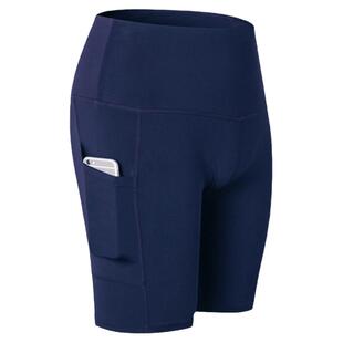 女士跑步运动五分裤健身中裤斜口袋高腰瑜伽速干透气紧身弹力短裤