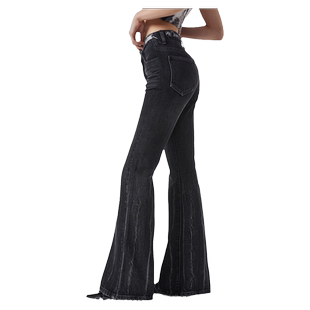 KVKV Scratch Jeans#微喇复古破坏刀割长猫须水洗高腰牛仔裤