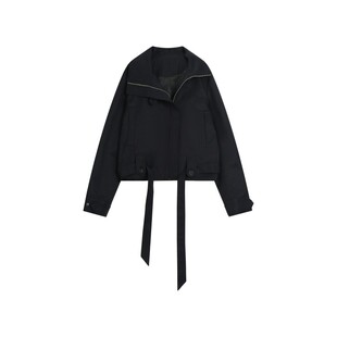 Pearlmise 原创设计斜门襟立领可收腰长袖短款拉链风衣夹克外套女