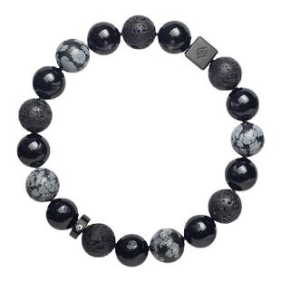 ALVIS 雪花黑曜石手链男士天然石火山石黑玛瑙手串珠男生情侣刻字