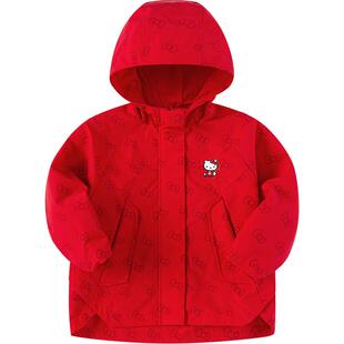 【HelloKittyIP】巴拉巴拉女童外套加绒春秋上衣连帽红色拜年服潮