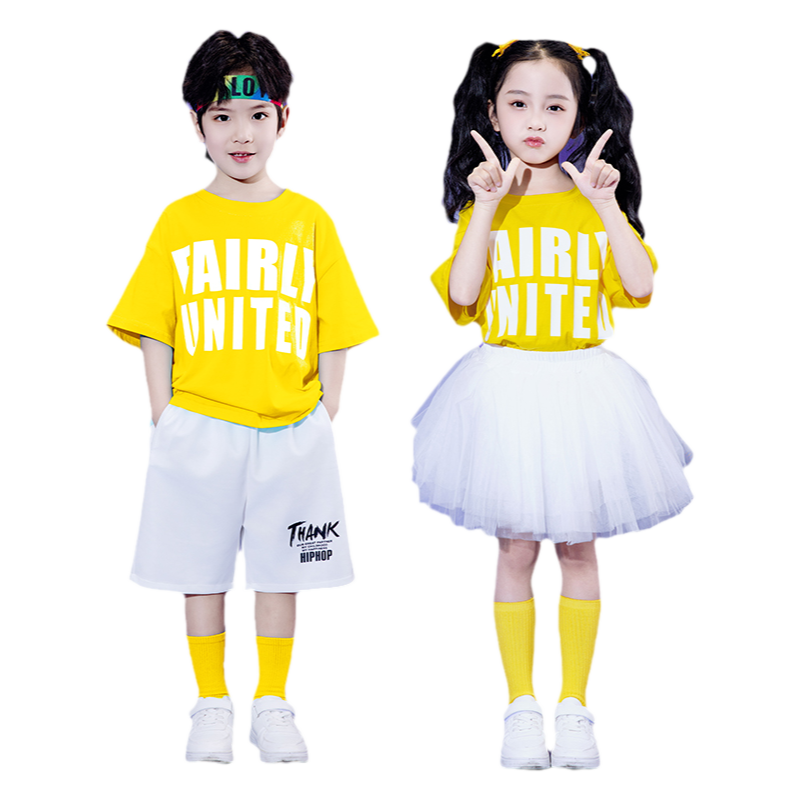 国庆儿童蓬蓬裙套装街舞演出服幼儿啦啦队表演小学生运动会开幕式